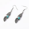 Vintage Feather Inlaid Turquoise Earrings For Women Alloy Material With Electroplating Geometric Design