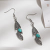 Vintage Feather Inlaid Turquoise Earrings For Women Alloy Material With Electroplating Geometric Design