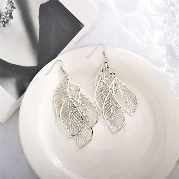 Fashion Leaf Plating Alloy No Inlaid Earrings