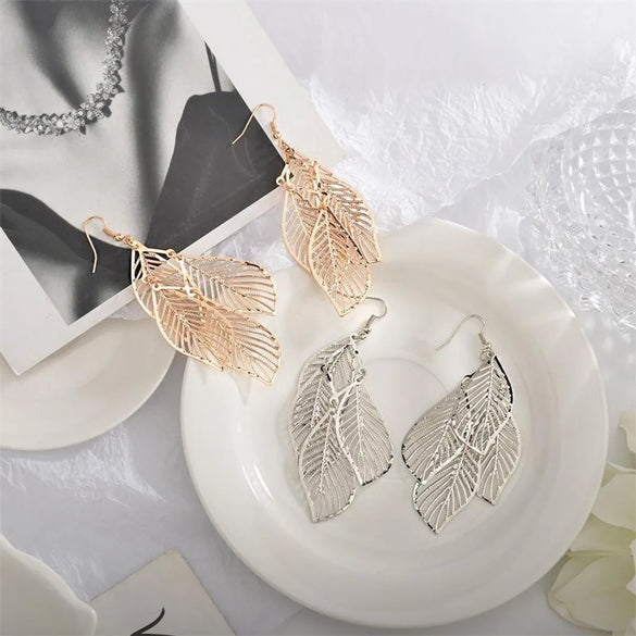 Fashion Leaf Plating Alloy No Inlaid Earrings