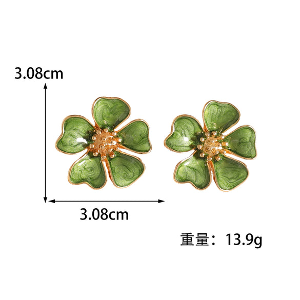 Vintage Floral Enamel Earrings With Three Dimensional Flower Design Alloy Dripping Glaze Earrings With Stainless Steel Posts For Women