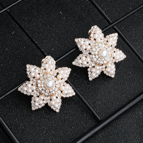 Vintage Flower Ear Clip Pearl Earrings For Women Sweet All Match Plant Inspired Inlaid Pearl Jewelry