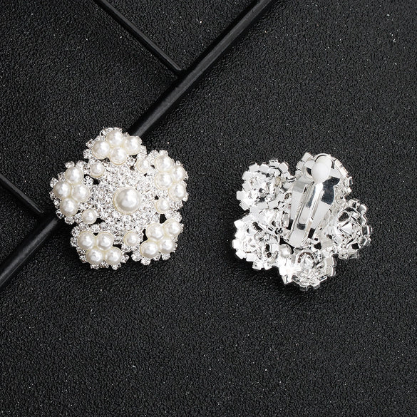 Vintage Flower Ear Clip Pearl Earrings For Women Sweet All Match Plant Inspired Inlaid Pearl Jewelry