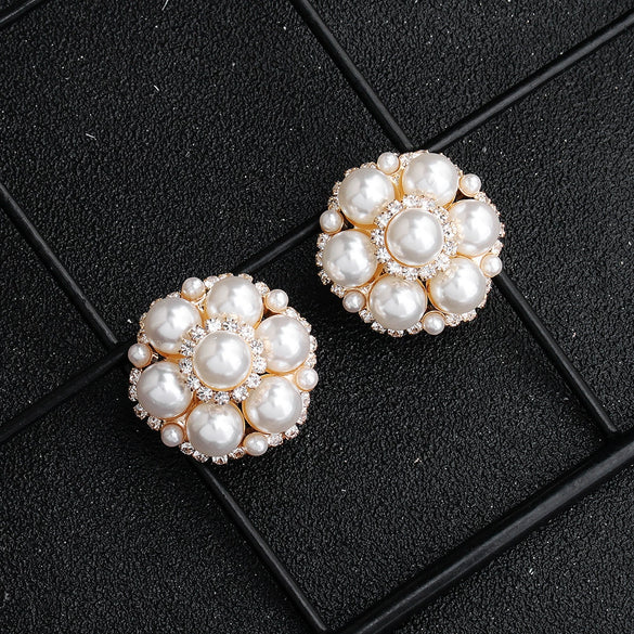 Vintage Flower Ear Clip Pearl Earrings For Women Sweet All Match Plant Inspired Inlaid Pearl Jewelry