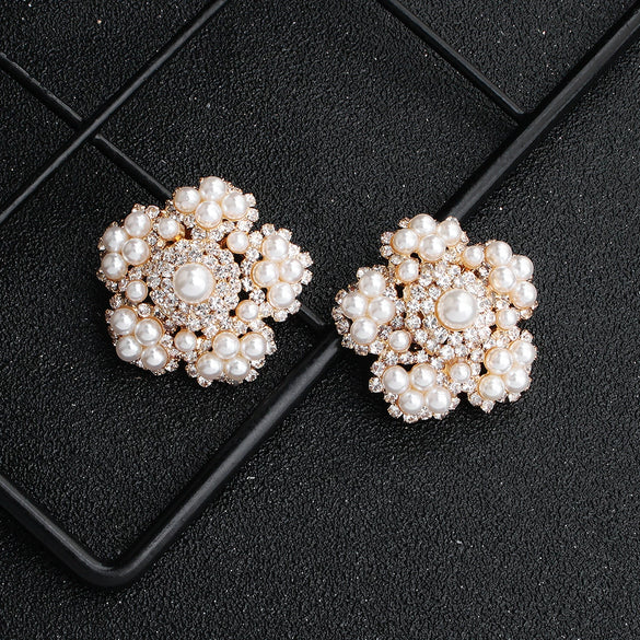 Vintage Flower Ear Clip Pearl Earrings For Women Sweet All Match Plant Inspired Inlaid Pearl Jewelry