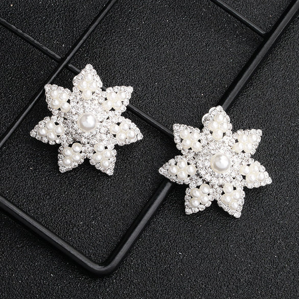 Vintage Flower Ear Clip Pearl Earrings For Women Sweet All Match Plant Inspired Inlaid Pearl Jewelry