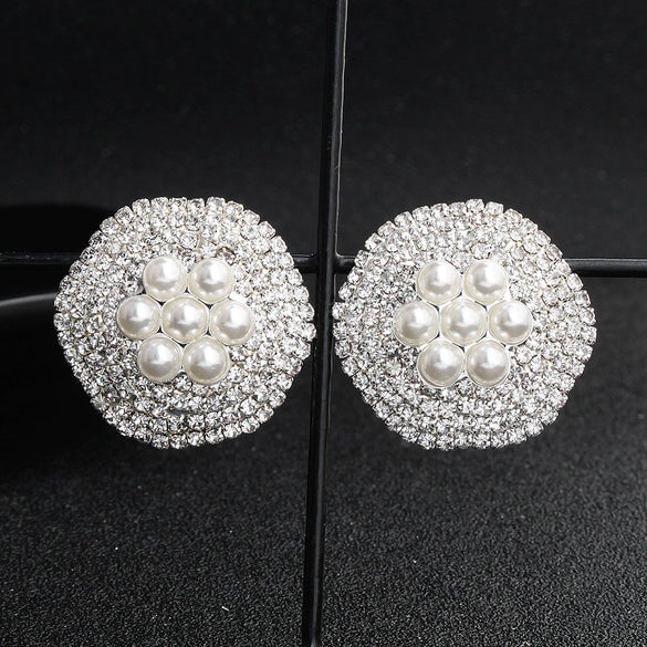 Vintage Flower Ear Clip Pearl Earrings For Women Sweet All Match Plant Inspired Inlaid Pearl Jewelry