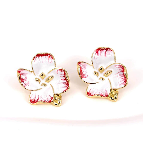 Vintage Flower Earrings With Enamel Glaze Alloy Design And Silver Ear Posts For Women