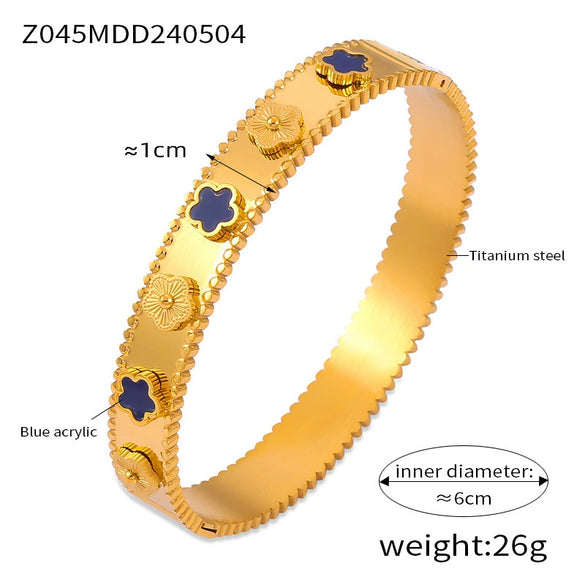Vintage Flower Jewelry 316L Stainless Steel Bracelet With Distinctive Texture And Diamond Design