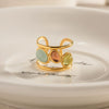 Vintage French Court Style Stainless Steel Gold Plated Geometric Open Ring With Natural Stone For Women