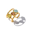Vintage French Court Style Stainless Steel Gold Plated Geometric Open Ring With Natural Stone For Women