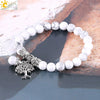 Vintage Frosted Synthetic White Turquoise Bead Bracelet With Tree Of Life Charm Electroplated Alloy Women's Jewelry