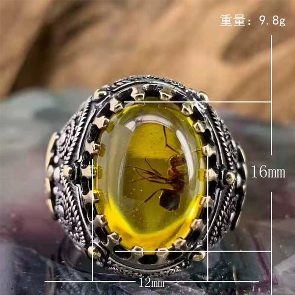 Vintage Geometric Black Agate Ring Two Tone Electroplated Copper Jewelry For Men And Women Wholesale