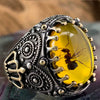 Vintage Geometric Black Agate Ring Two Tone Electroplated Copper Jewelry For Men And Women Wholesale