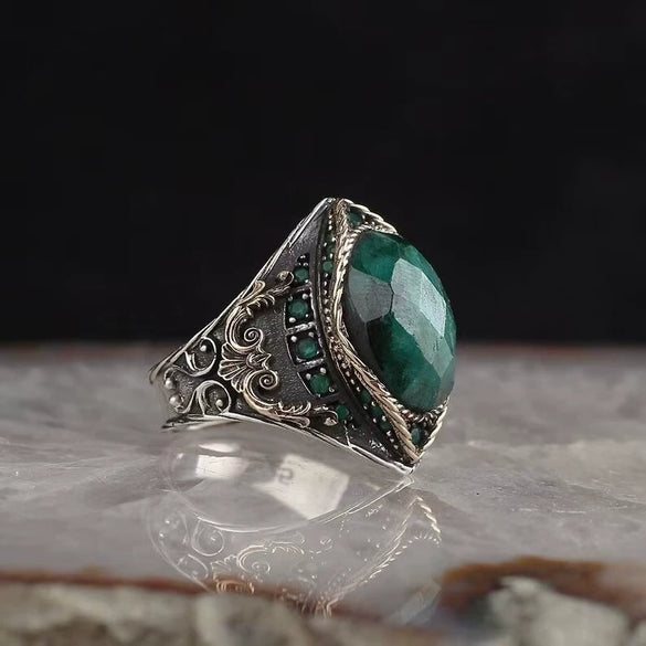 Vintage Geometric Black Agate Ring Two Tone Electroplated Copper Jewelry For Men And Women Wholesale