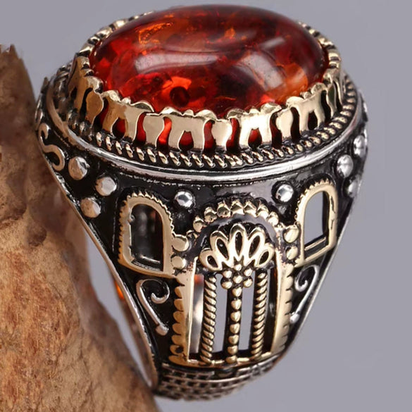 Vintage Geometric Black Agate Ring Two Tone Electroplated Copper Jewelry For Men And Women Wholesale