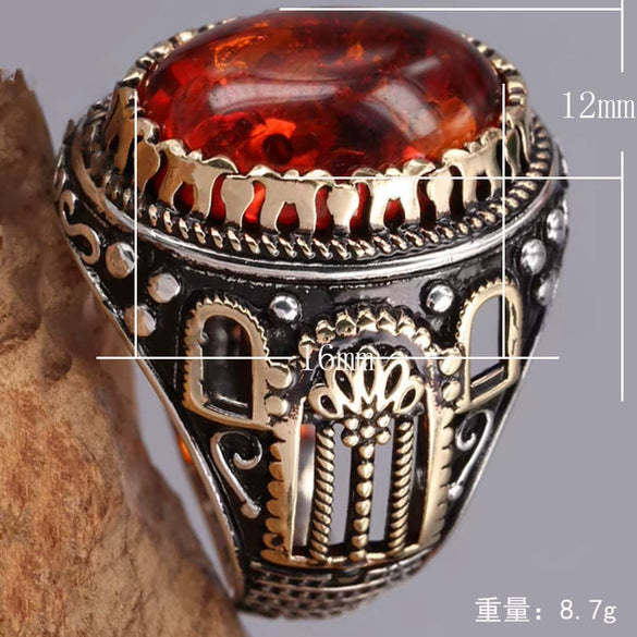 Vintage Geometric Black Agate Ring Two Tone Electroplated Copper Jewelry For Men And Women Wholesale