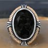 Vintage Geometric Black Agate Ring Two Tone Electroplated Copper Jewelry For Men And Women Wholesale