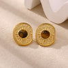 Vintage Geometric Bow And Drop Earrings For Women Stainless Steel Enamel Natural Stone Jewelry