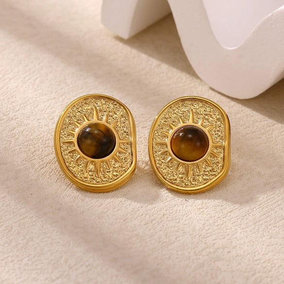 Vintage Geometric Bow And Drop Earrings For Women Stainless Steel Enamel Natural Stone Jewelry