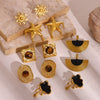 Vintage Geometric Bow And Drop Earrings For Women Stainless Steel Enamel Natural Stone Jewelry