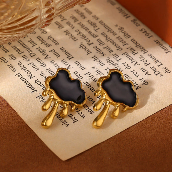 Vintage Geometric Bow And Drop Earrings For Women Stainless Steel Enamel Natural Stone Jewelry