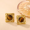 Vintage Geometric Bow And Drop Earrings For Women Stainless Steel Enamel Natural Stone Jewelry