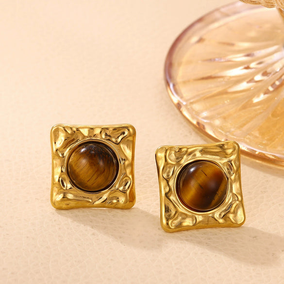 Vintage Geometric Bow And Drop Earrings For Women Stainless Steel Enamel Natural Stone Jewelry