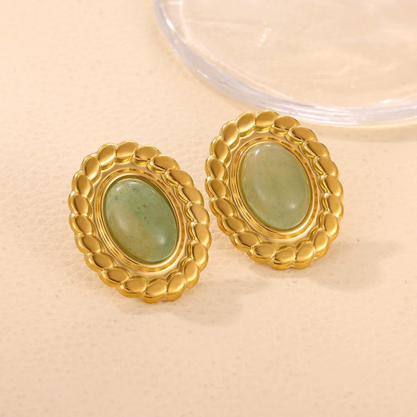 Vintage Geometric Bow And Drop Earrings For Women Stainless Steel Enamel Natural Stone Jewelry