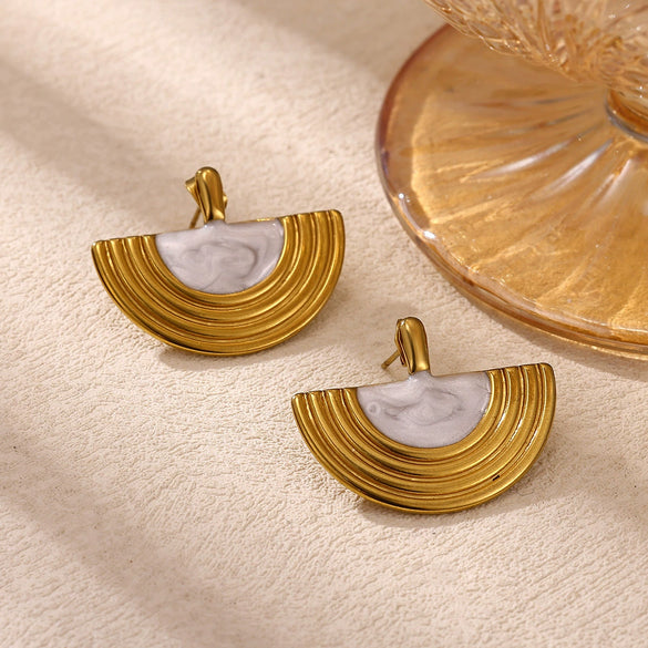 Vintage Geometric Bow And Drop Earrings For Women Stainless Steel Enamel Natural Stone Jewelry