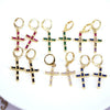 Vintage Geometric Cross Drop Earrings For Women Copper Gold Plated With Diamond Inlay Ear Buckle Style