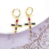 Vintage Geometric Cross Drop Earrings For Women Copper Gold Plated With Diamond Inlay Ear Buckle Style