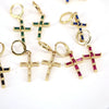 Vintage Geometric Cross Drop Earrings For Women Copper Gold Plated With Diamond Inlay Ear Buckle Style