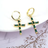 Vintage Geometric Cross Drop Earrings For Women Copper Gold Plated With Diamond Inlay Ear Buckle Style