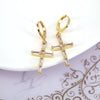 Vintage Geometric Cross Drop Earrings For Women Copper Gold Plated With Diamond Inlay Ear Buckle Style