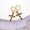 Vintage Geometric Cross Drop Earrings For Women Copper Gold Plated With Diamond Inlay Ear Buckle Style
