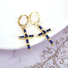 Vintage Geometric Cross Drop Earrings For Women Copper Gold Plated With Diamond Inlay Ear Buckle Style