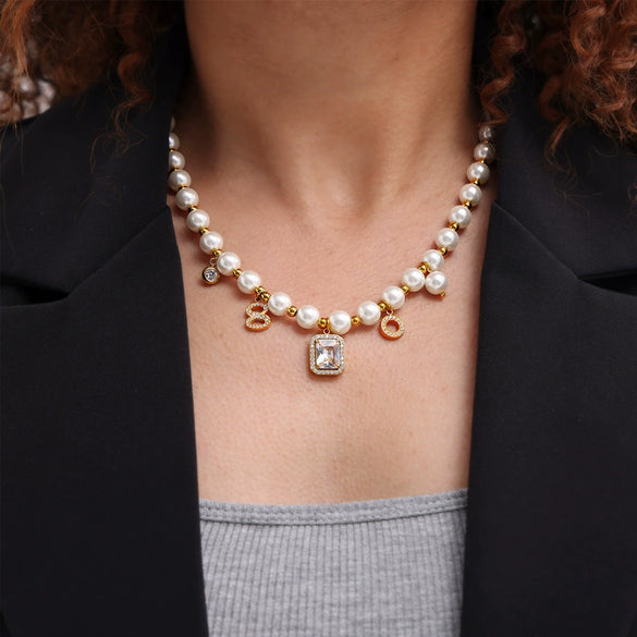 Vintage Geometric Digital Tag Shell Bead Titanium Steel 18K Gold Plated Jewelry Suit For Women