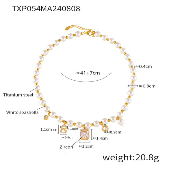 Vintage Geometric Digital Tag Shell Bead Titanium Steel 18K Gold Plated Jewelry Suit For Women
