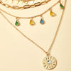 Vintage Geometric Drop Shape Alloy Disc Tassel Necklace With Rhinestone And Diamond Design