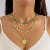 Vintage Geometric Drop Shape Alloy Disc Tassel Necklace With Rhinestone And Diamond Design