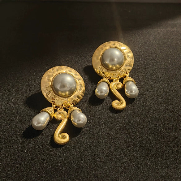 Vintage Geometric Engraved Statement Earrings For Women Antique Style Alloy Jewelry With Bold Personality