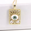 Vintage Geometric Evil Eye Pendant Necklace With Mixed Gem Inlay Copper Water Wave Chain Electroplated Unisex Fashion Jewelry