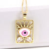 Vintage Geometric Evil Eye Pendant Necklace With Mixed Gem Inlay Copper Water Wave Chain Electroplated Unisex Fashion Jewelry