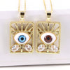 Vintage Geometric Evil Eye Pendant Necklace With Mixed Gem Inlay Copper Water Wave Chain Electroplated Unisex Fashion Jewelry