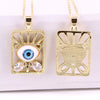 Vintage Geometric Evil Eye Pendant Necklace With Mixed Gem Inlay Copper Water Wave Chain Electroplated Unisex Fashion Jewelry