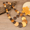 Vintage Geometric Handmade Leather And Wooden Beads Women's Pendant Necklace And Earrings Set