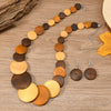 Vintage Geometric Handmade Leather And Wooden Beads Women's Pendant Necklace And Earrings Set