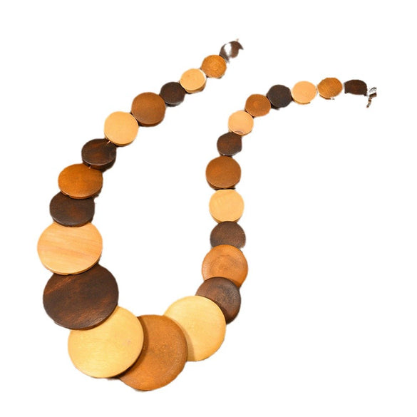 Vintage Geometric Handmade Leather And Wooden Beads Women's Pendant Necklace And Earrings Set