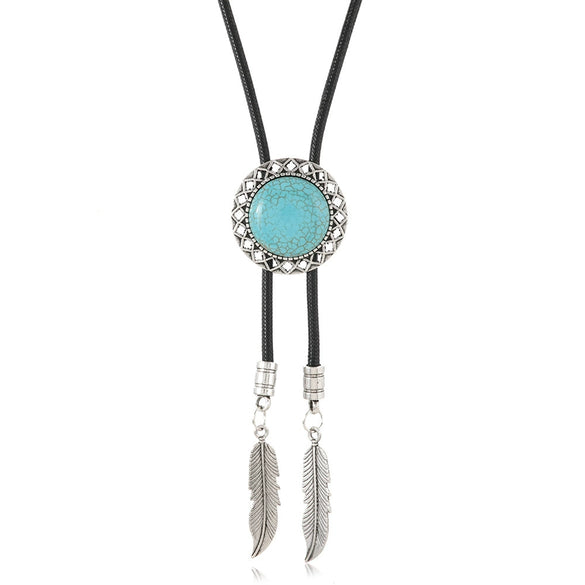 Vintage Geometric Handmade Turquoise Alloy Pendant Unisex Necklace With Regular Chain